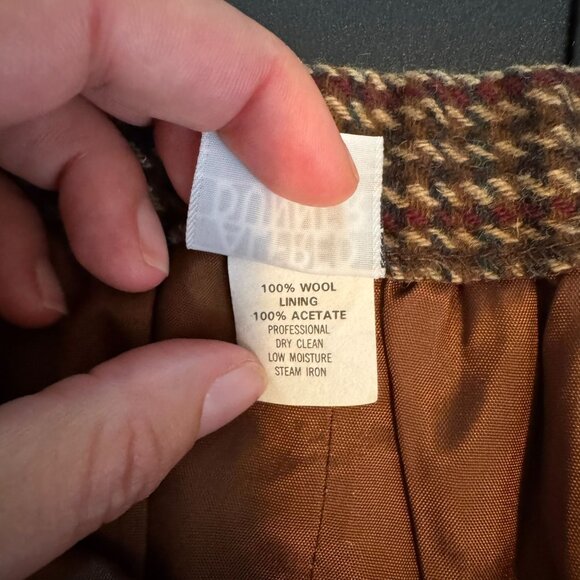 Vintage 70s Alfred Dunner Brown 100% Wool Houndstooth Midi Skirt, Size 12 - Picture 5 of 9